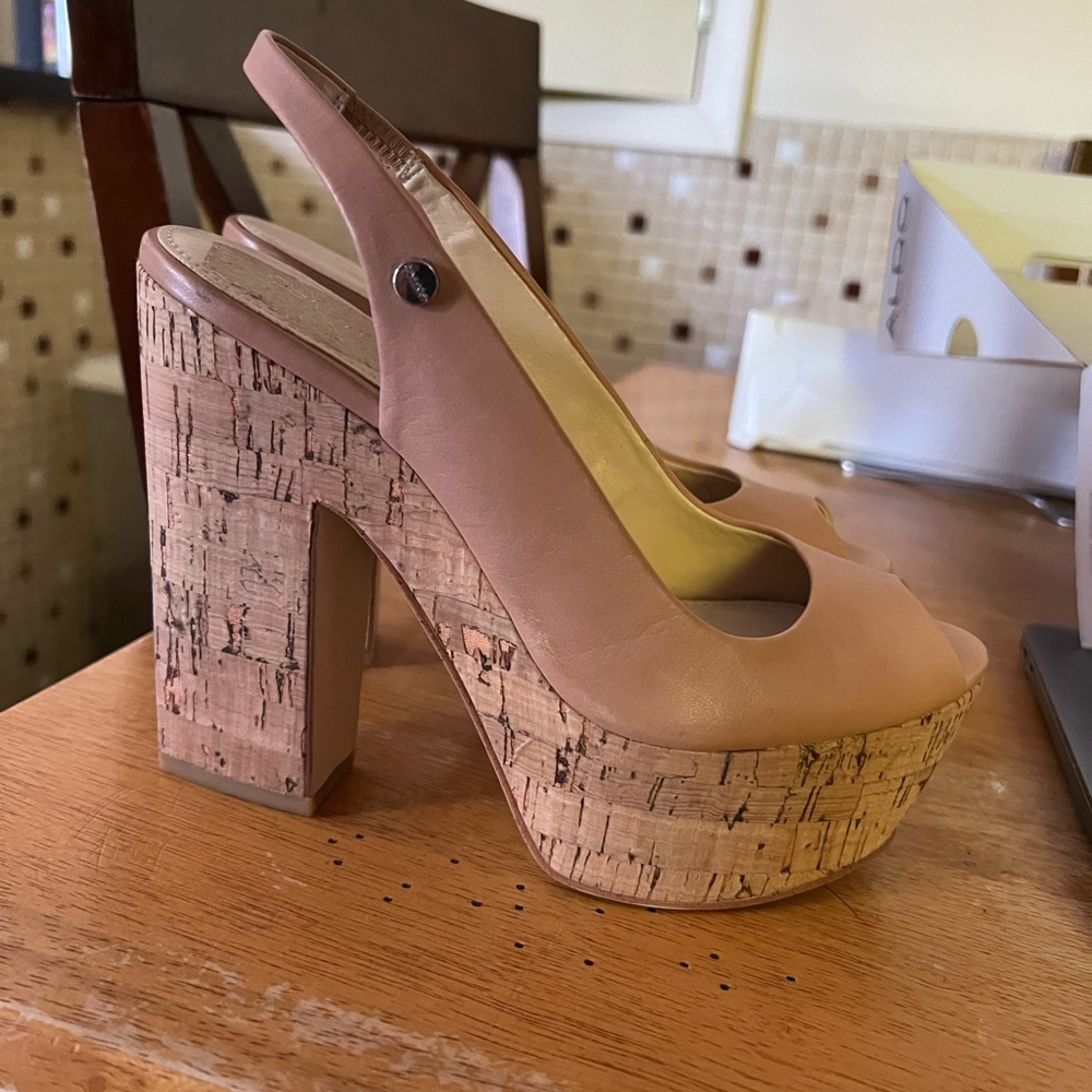 Light pink 5 inch cork heels.